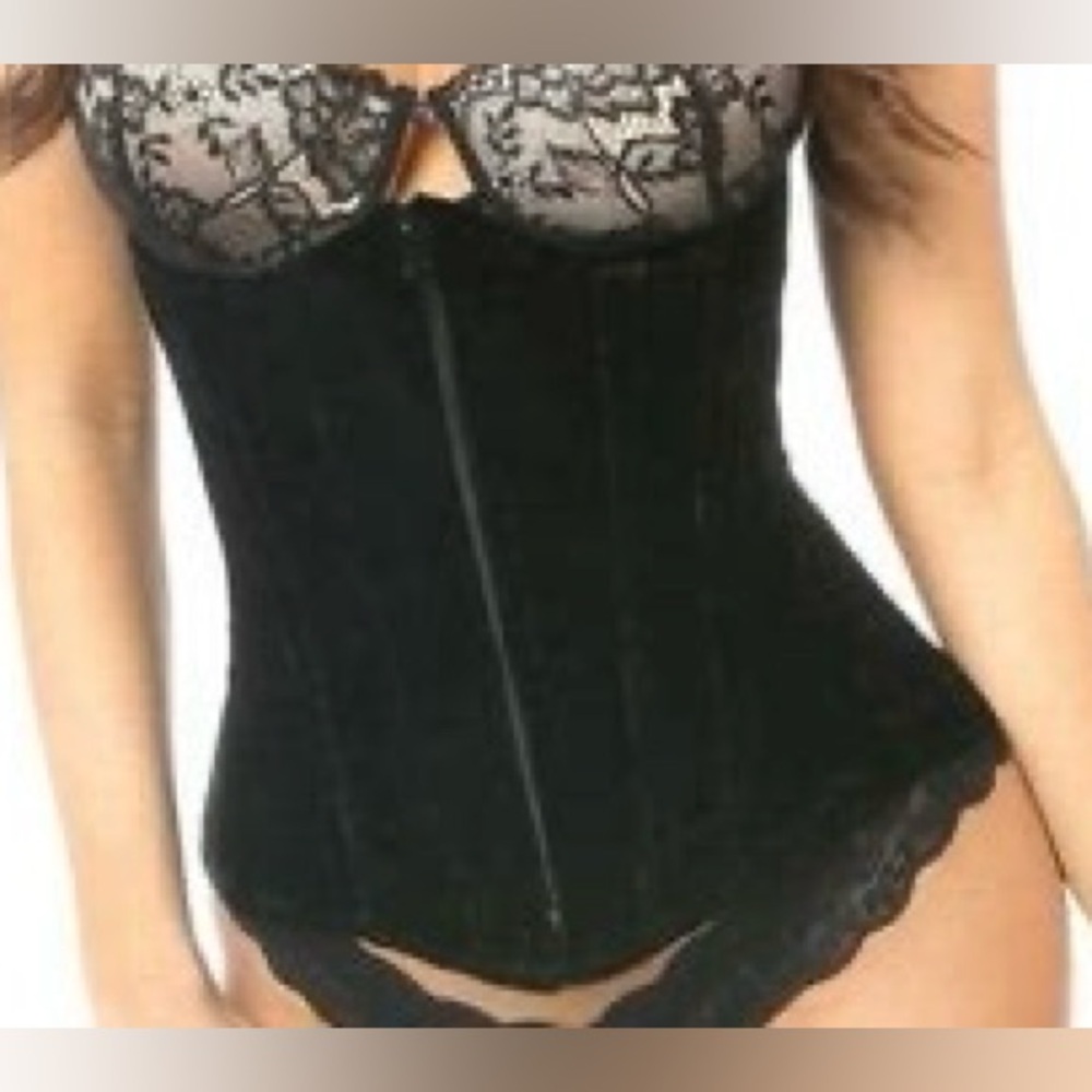 Black Velvet Zip Front lace up underbust corset